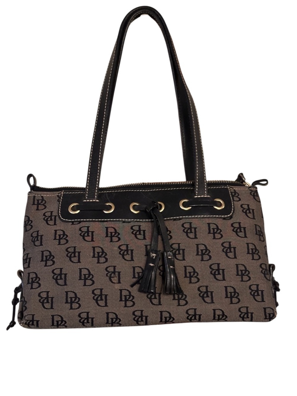 Vintage Dooney & Bourke Brown Logo Shoulder Bag with Black Trim